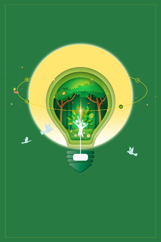 喜庆漂亮的灯泡世界地球日4月22日公益宣传绿色海报背景模版